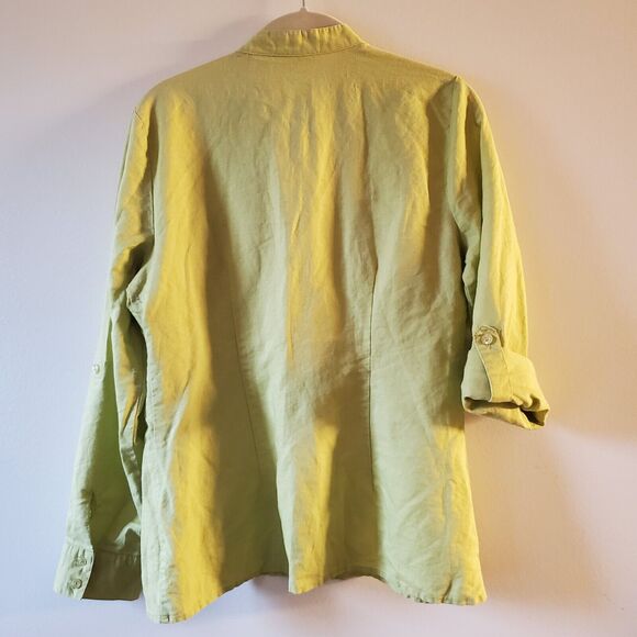 Tweeds Women’s Medium Light Green Button Front Shirt 100% Linen Embroidered - Picture 5 of 12